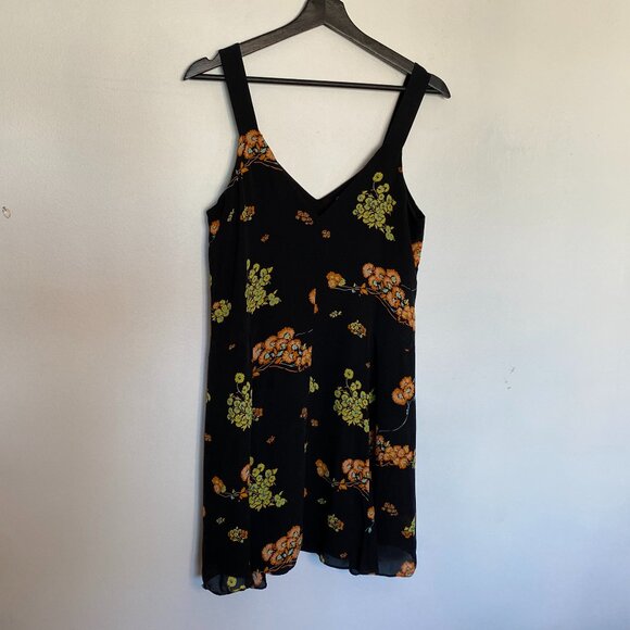 A.L.C Black Silk Mini Floral Print Serena Dress Size 4 - Picture 4 of 9